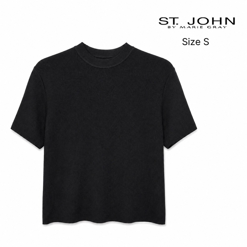 St John Collection Black Santana Knit Top Womens S Short Sleeve Luxury Career